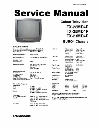 Panasonic TX-21 MD TX-28MD4P  TX-25MD4P  TX-21MD4P EURO 4